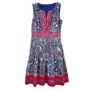 Talbots Blue Paisley Midi Dress with Pink Accents